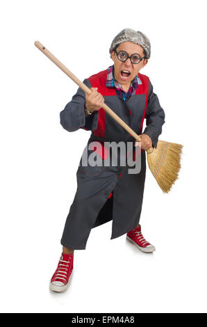 Funny janitor isolated on white Stock Photo