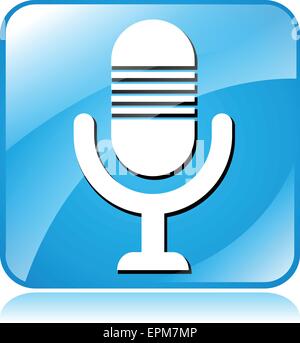 illustration of blue square icon for microphone Stock Vector