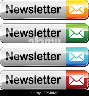 illustration of four newsletter buttons on white background Stock Vector
