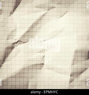 Crumpled gray blank math, grid paper background. Stock Vector