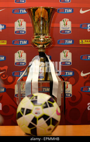 19.05.2015. Rome (RM) Italy. 2015 Tim Cup press conference Juventus FC. The trophy on display during the press conference, for the upcoming Tim Cup Final. Stock Photo