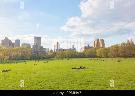 New York City Manhattan skyline panorama viewed from Central Park Stock Photo