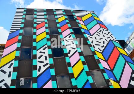 Painting on a Building by Camille Walala, Great Eastern Street, Old Street, London, England, UK Stock Photo