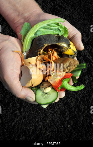 Kitchen food wast ready for recycling into finished compost either using a heap or worm bin. Stock Photo