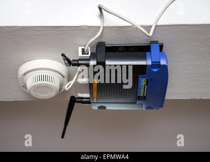 router with a smoke detector on the ceiling in the building Stock Photo
