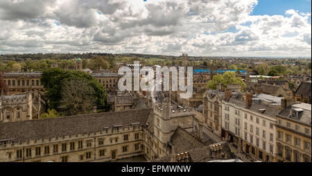 Aerial view on All Souls College, Queen's College and Magdalen College from St Mary the Virgin, Oxford, England, UK. Stock Photo