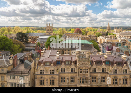 Aerial view on Rhodes Building, Oriel College, from the church tower of St Mary the Virgin, on High Street, Oxford, England, UK. Stock Photo