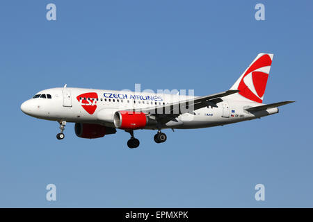 Barcelona, Spain - December 11, 2014: A CSA Czech Airlines Airbus A319 with the registration OK-MEL approaching Barcelona Airpor Stock Photo