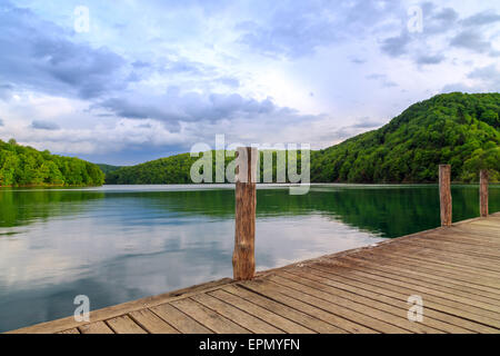 Pier in the lake - Plitvice National Park Stock Photo