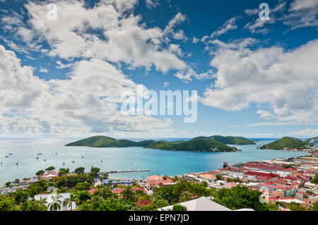 Aerial view of Charlotte Amalie and Harbour of St. Thomas in the U.S. Virgin Islands Stock Photo