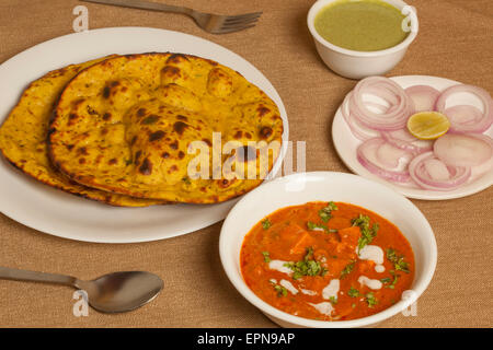Paneer butter masala with miss roti Stock Photo
