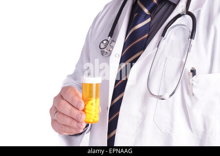 Doctor with Medicine in Hand, Isolated on White Stock Photo