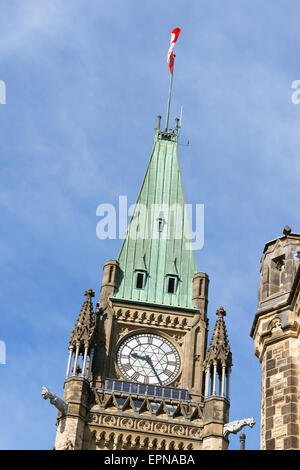 Detail of Tower of Victory and Peace from Parliament of Canada building on Parliament Hill in Ottawa, Ontario, Canada. Stock Photo