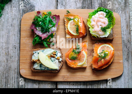 Selection of Scandinavian open sandwiches Stock Photo