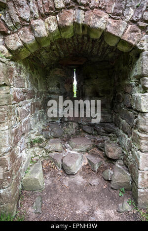 Feature in the old stone walls of the medieval ruin of Beeston castle in Cheshire, England. Stock Photo