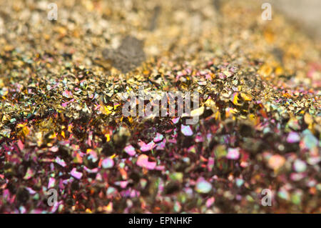 Marcasite It has the chemical formula (FeS2) iron sulphide with orthorhombic crystal structure. Macro. Beautiful fantastic backg Stock Photo