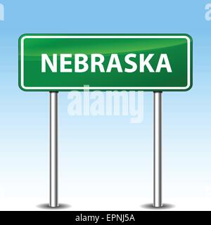 Illustration of nebraska green metal road sign Stock Vector