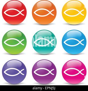 collection of icons of different colors for jesus fish Stock Vector