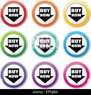 illustration of various color set of buy now icons Stock Vector