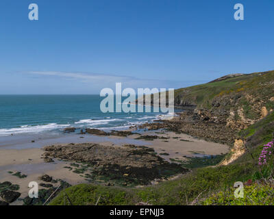 View down to Church Bay from Coastal Path Isle of Anglesey North Wales UK Stock Photo