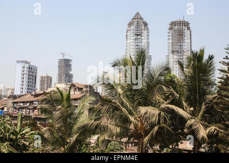 On right construction of the twin 'Imperial Towers', each has 60 floors of residential apartments and at 249 metres one of the t Stock Photo