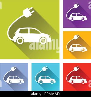 illustration of flat design set icons for electric car Stock Vector