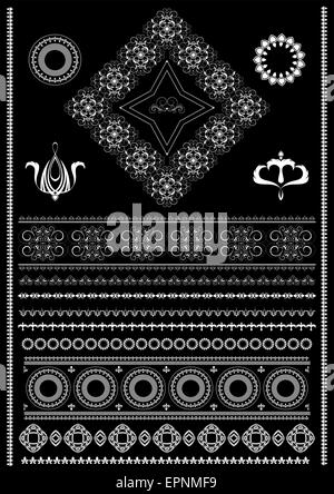 White decorative borders on a black background Stock Vector