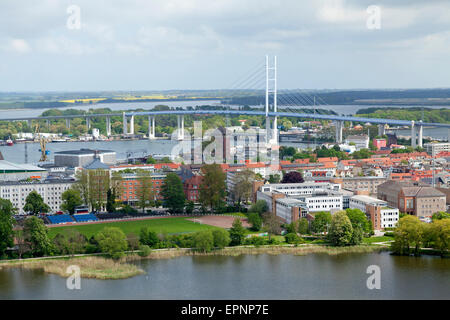 view of Ruegen Bridge from the tower of the Church of St Mary, Stralsund, Mecklenburg-West Pomerania, Germany Stock Photo