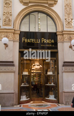 Fratelli Prada suitcases store front inside the Galleria Vittorio Emanuele Duomo in Milan Italy Stock Photo