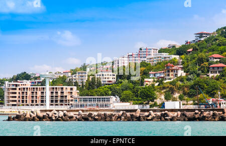 Landscape of Kavarna, coastal town and seaside resort in northeastern Bulgaria, Black Sea coast. Entrance to the port Stock Photo