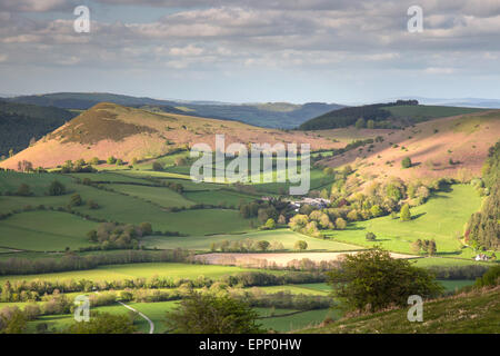 Late afternoon light from the Hergest Ridge on the Hereford side of the border between England and Wales, England, UK Stock Photo