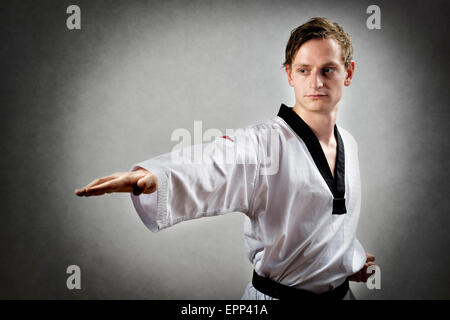 Image of a teakwon do master with karate chop Stock Photo
