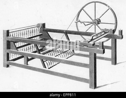 JAMES HARGREAVES' SPINNING JENNY from Baines'  History of Cotton Manufacture published in 1835 Stock Photo