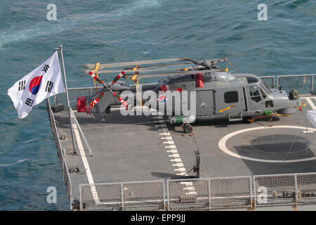 Westland Super Lynx Mk99 helicopter of the South Korean Navy on board the destroyer Munmu the Great Stock Photo