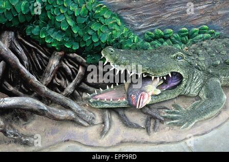 Crocodile - Monument to the Spanish Conquest in CORRALES. Department of Tumbes .PERU Stock Photo