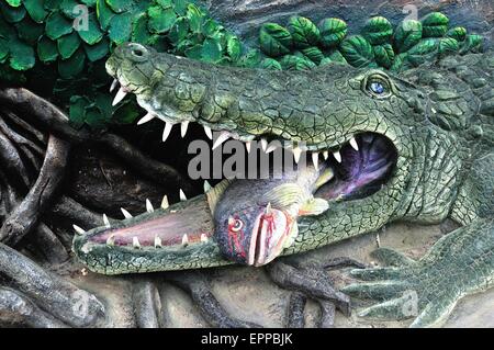 Crocodile - Monument to the Spanish Conquest in CORRALES. Department of Tumbes .PERU Stock Photo