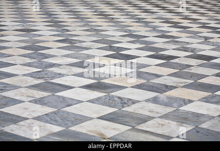marble black and white square floor pattern perspective view Stock Photo