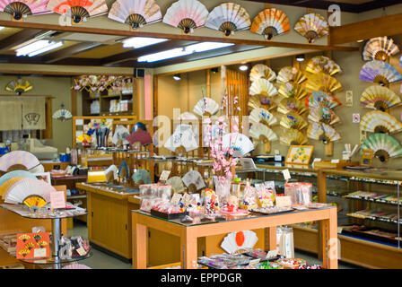 Souvenir shop selling mostly fans along the streets of the old town of Kyoto Stock Photo