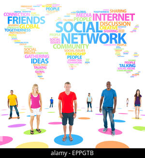 Group of diverse young people standing for different global issues. Stock Photo