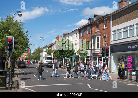 People crossing  Lumley Road, Skegness town centre, Lincolnshire, England, UK Stock Photo