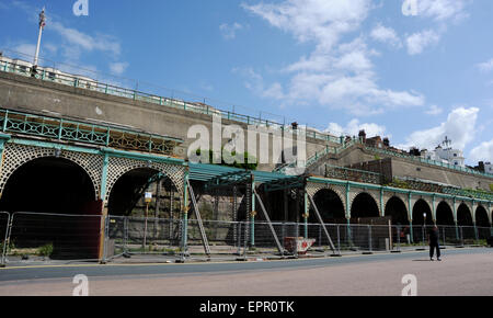 Brighton UK  May 2015 - Work has begun dismantling part of the rotten arches along Madeira Drive seafront road in Brighton Stock Photo