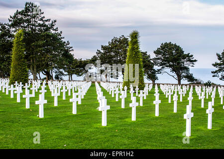 Field of White Crosses for the World War II dead at the American Cemetery at Omaha Beach, Normandy, France. Stock Photo