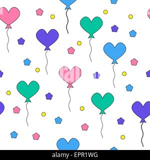 Seamless pattern with flying heart-shaped balloons. Design element. Illustration can be used as a print fabric, wrapping paper,  Stock Vector