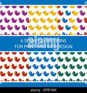 Seamless vector pattern with colorful baby ducks. For cards, invitations, wedding or baby shower albums, backgrounds, arts and s Stock Vector
