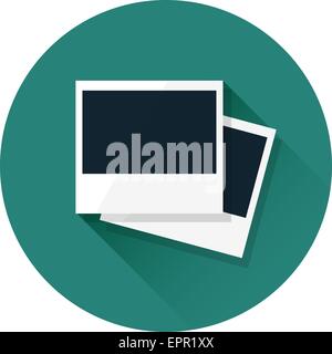Blank retro polaroid photo frame illustration. Empty photo frames on green background. Modern flat design icon with long shadow  Stock Vector