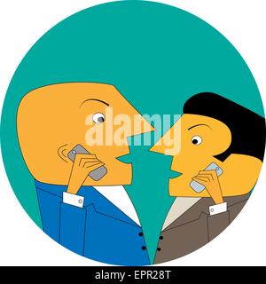 Vector illustration of a cartoon businessmen with mobile phones. Businessman talking on his cellphone. Stock Vector