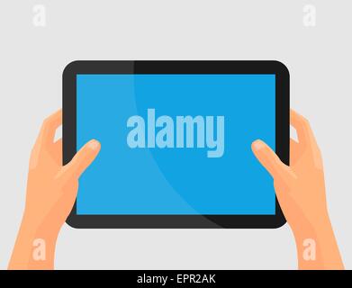 Digital tablet using with hands touching screen.Hands holing tablet computer with blank screen. Mobile devices technology concep Stock Vector