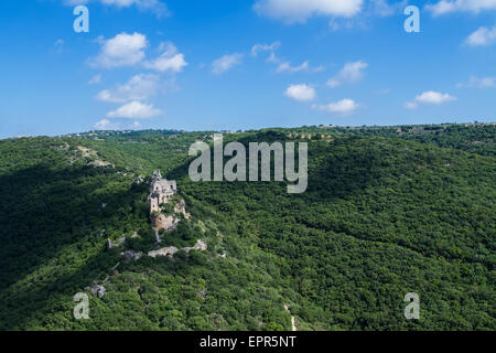 Montfort (Shtarkenberg) is a ruined crusader castle in the Upper Galilee region in northern Israel. Stock Photo