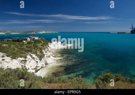 Marsaxlokk, Malta: maltese landscape, view to the crystal clear sea from Marsaxlokk point in Malta on May 2, 2015, view Stock Photo
