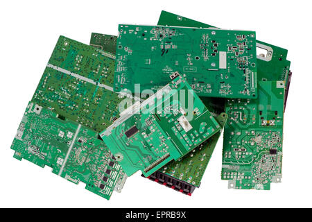 Old electronic mass production  printed-circuit boards are prepared for utilization.  Only position designations of elements. Is Stock Photo